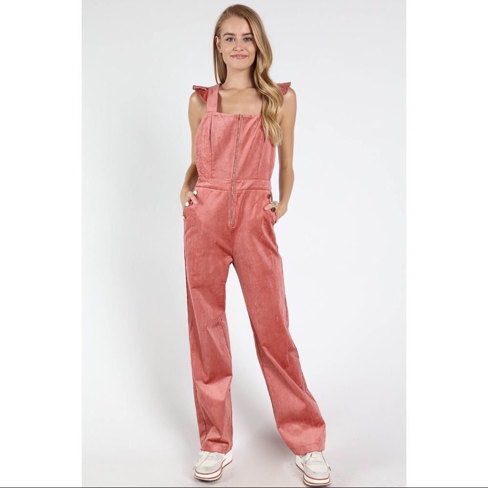 Pink Corduroy Ruffle Dungarees - Picture 3 of 8